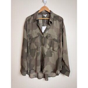 Pistola Reese Sheer Button Down Shirt Camo Women's L Contemporary Chic Designer
